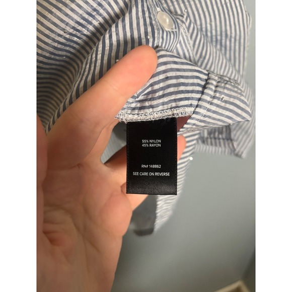 Torrid Rhinestone Button Up Stripe Top Blue Puff Sleeve Size 2X - Picture 10 of 11